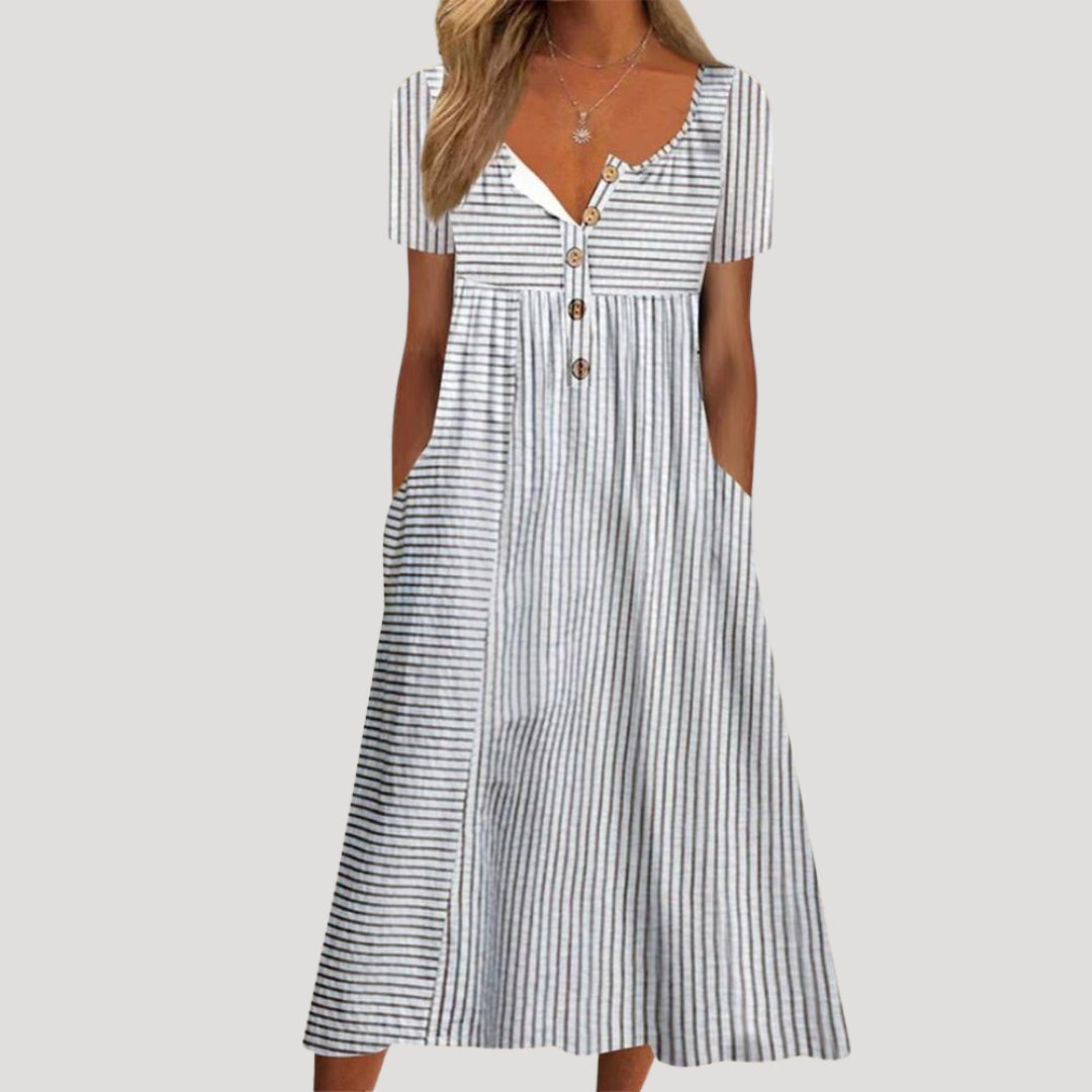 Women’s striped cotton short sleeve midi dress