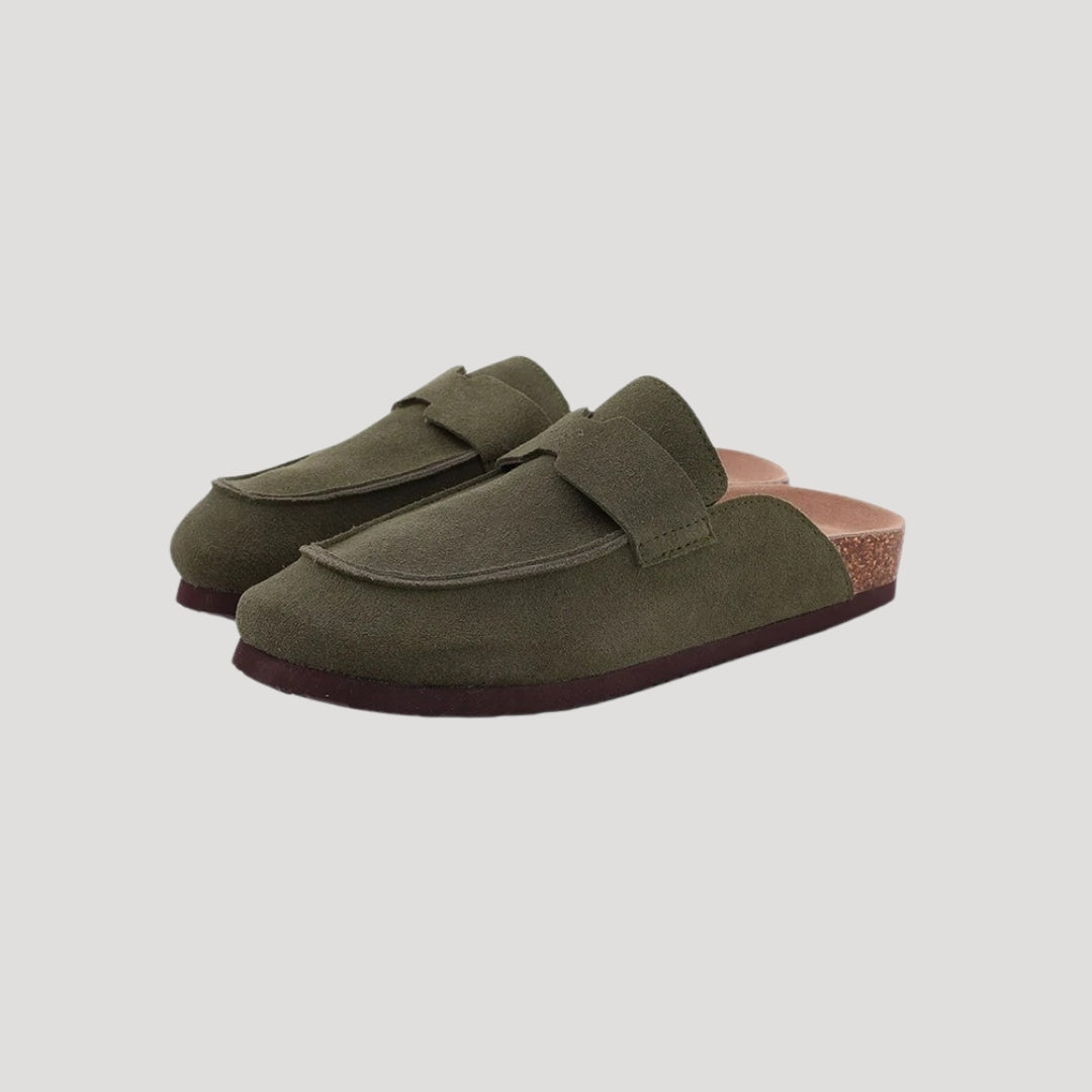 Women’s suede slip ins – wide fit flat clogs