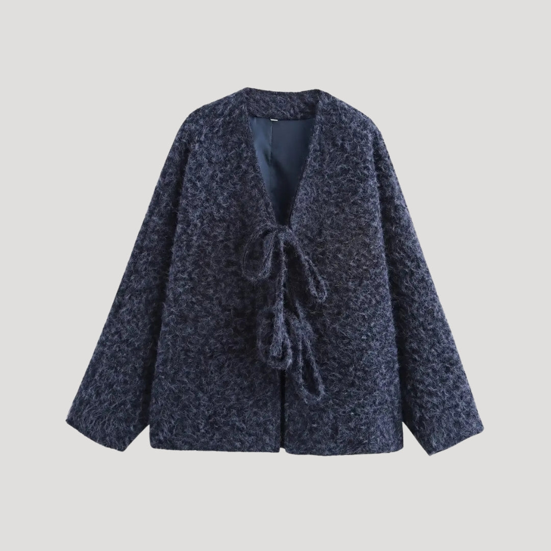 Women textured wool tie cardigan