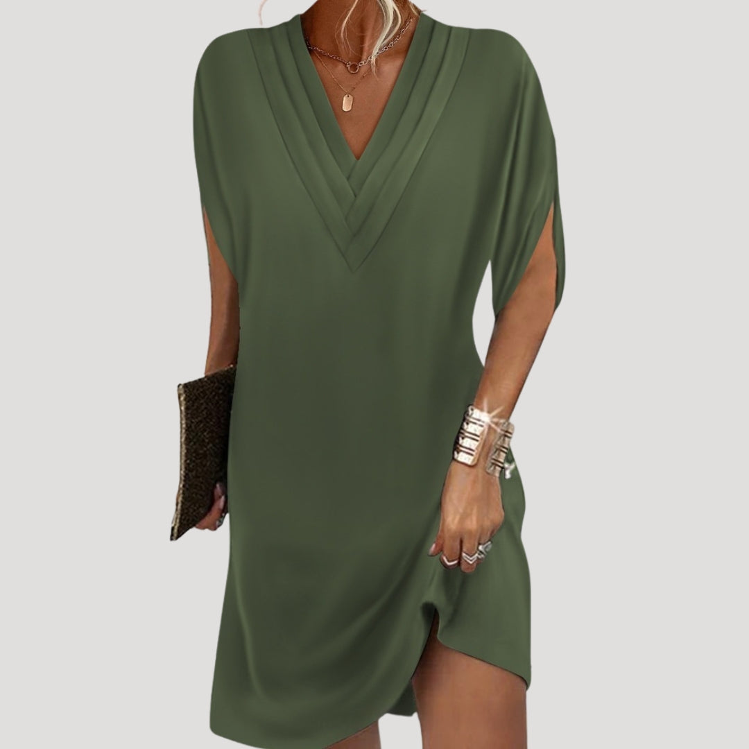 Women’s v neck casual mini dress with slit