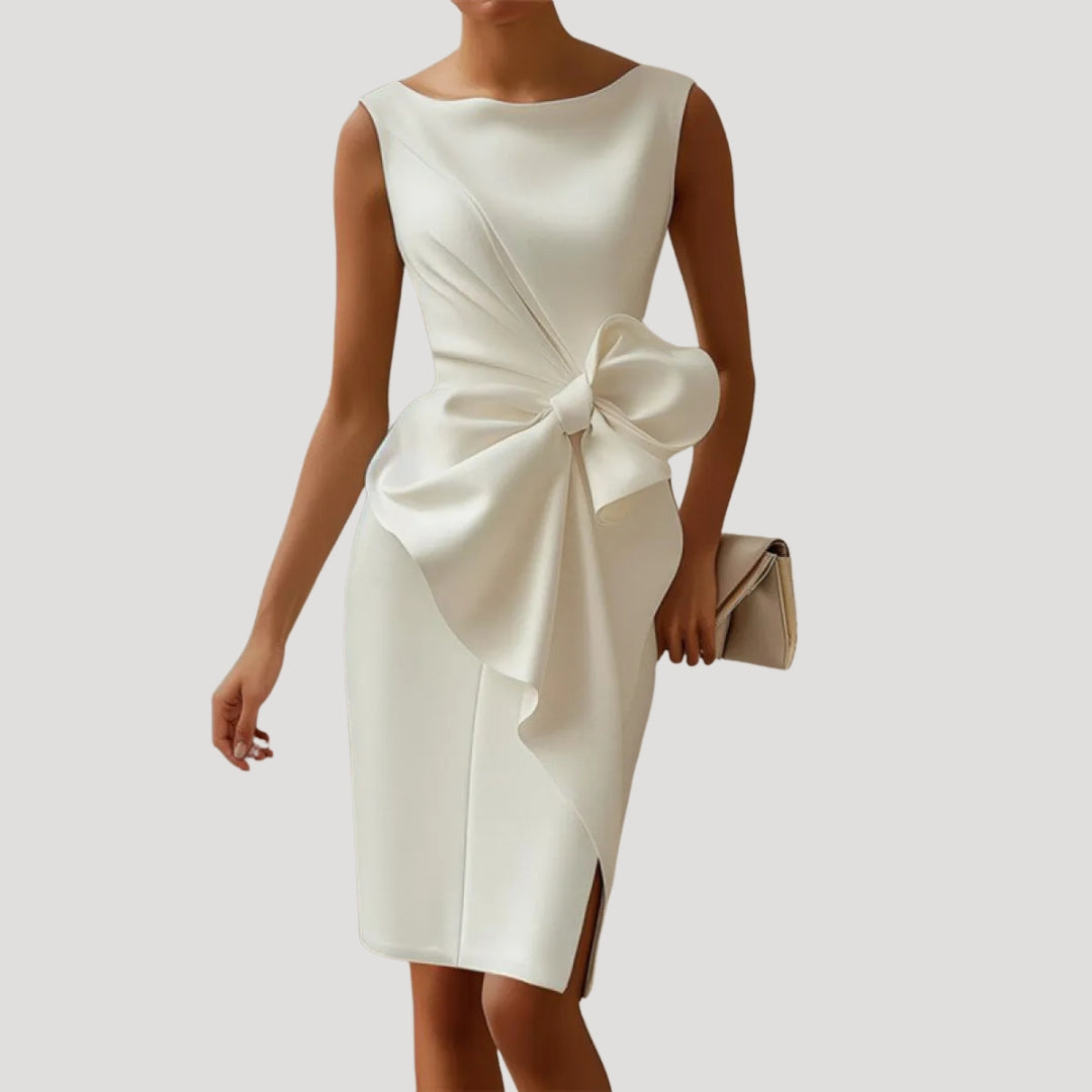 Women’s sleeveless bow detail midi wedding guest dress