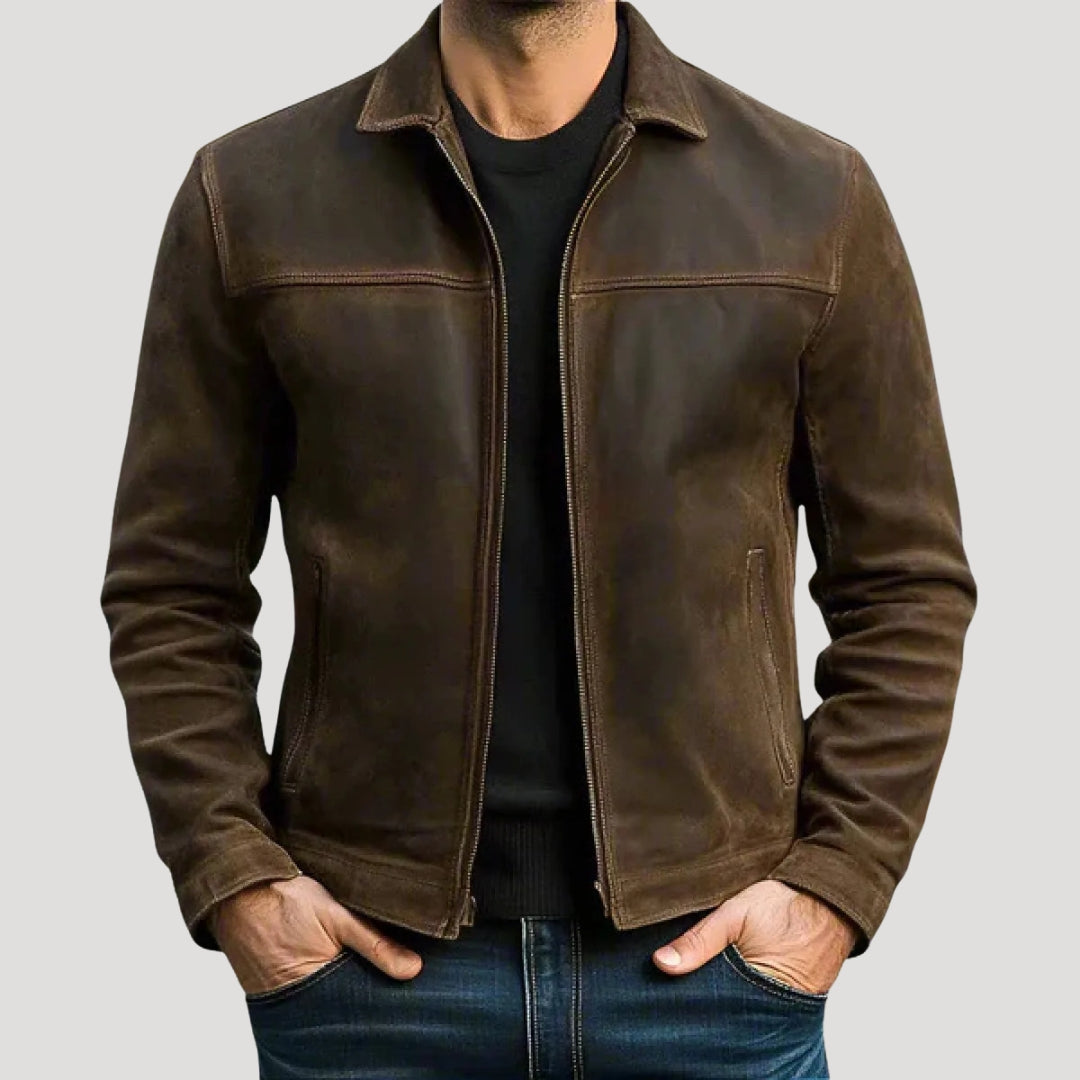 Men’s suede leather zip front jacket coat