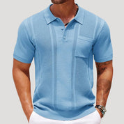 Men’s textured knitted short sleeve polo shirt