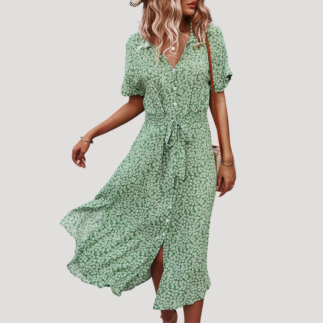 Women’s floral v neck short sleeve midi dress