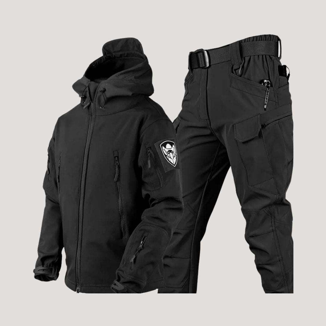 Men’s waterproof winter coat and cargo trousers set