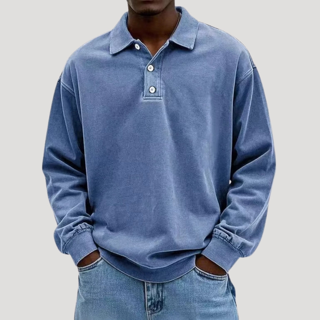 Men’s long sleeve polo top in brushed cotton