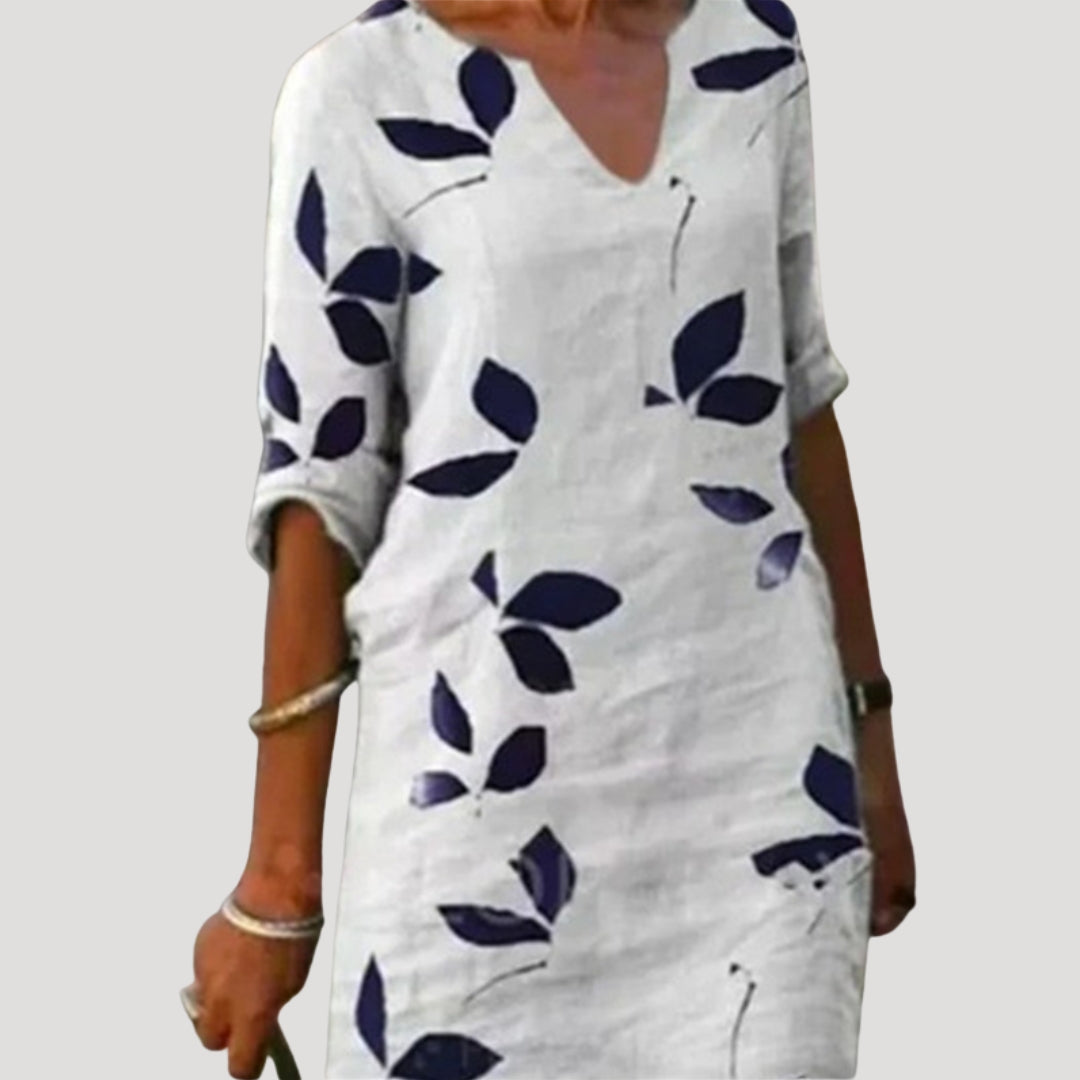 Women’s v neck leaf print tunic dress