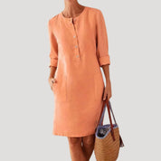 Linen button-up casual shift dress