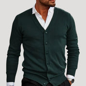 Men’s chunky knit buttoned V neck cardigan