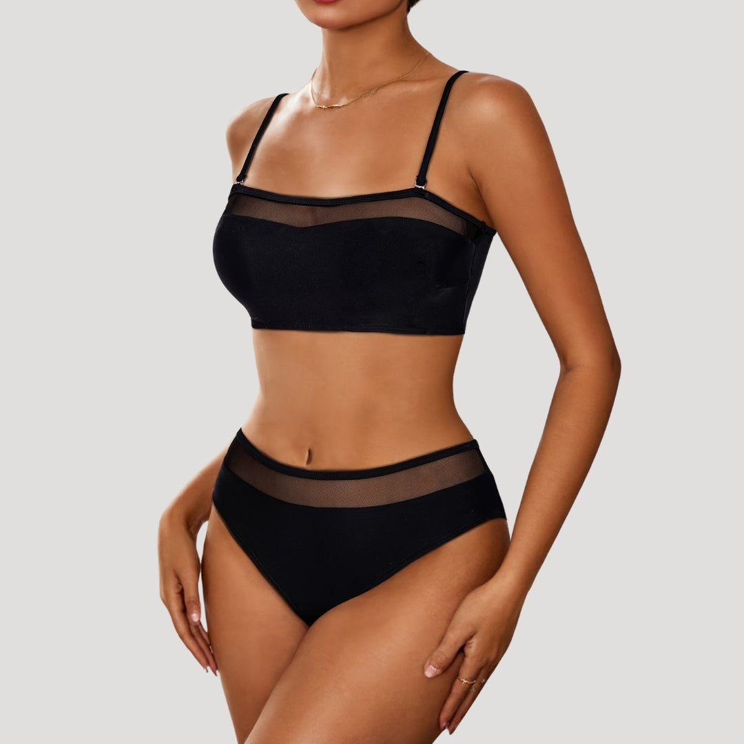 Black mesh panel bikini set