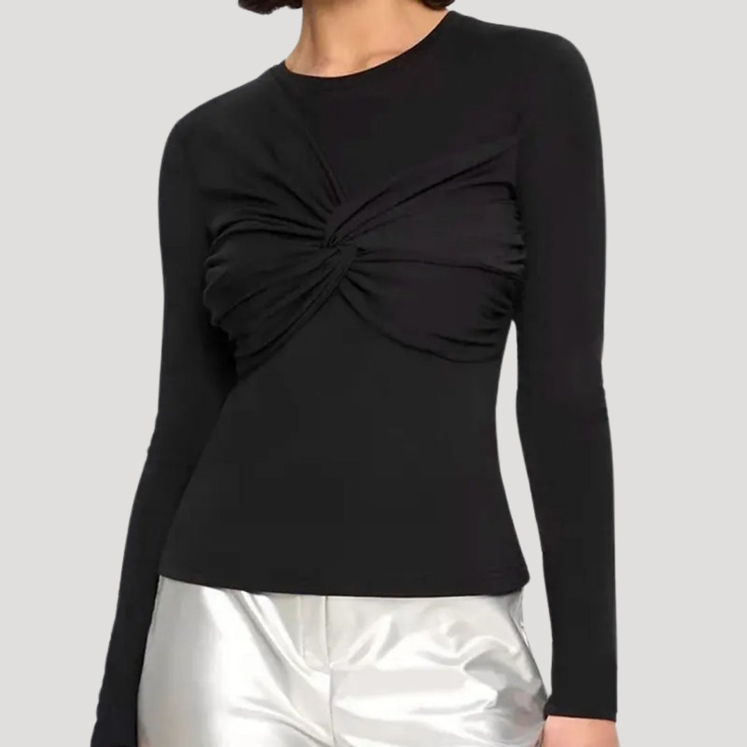 Black long-sleeve twist-front top