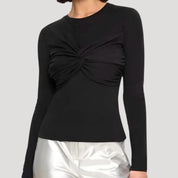 Black long-sleeve twist-front top