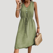 Sleeveless button-front midi dress