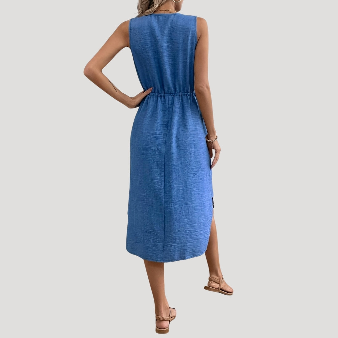 Sleeveless button-front midi dress