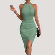 Halter neck ruched midi dress