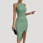 Halter neck ruched midi dress