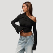 One shoulder bell sleeve crop top