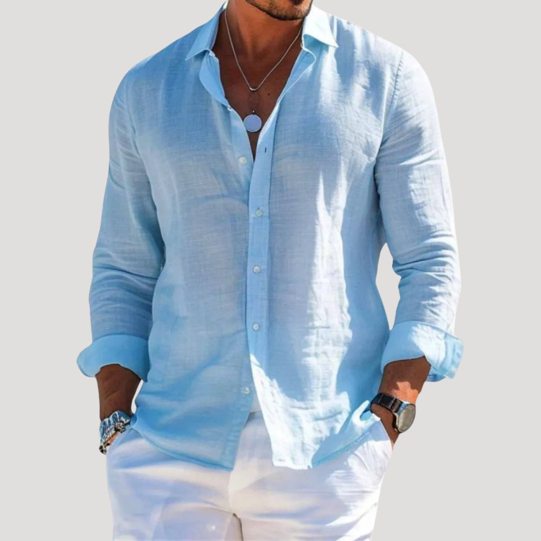 Men’s long sleeve linen button casual shirt