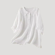 Women’s linen blend blouse long sleeve ruffle collar top
