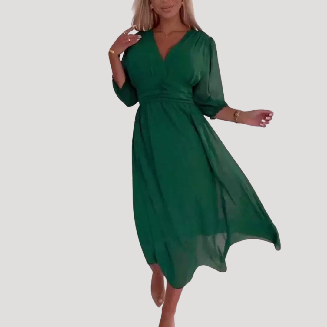 Women’s long sleeve wrap midi chiffon dress
