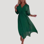 Women’s long sleeve wrap midi chiffon dress