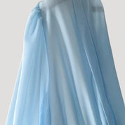 Women’s blue chiffon maxi wedding guest dress with sleeves