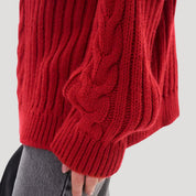 Women zip-neck cable-knit sweater