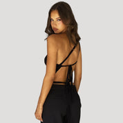 Women one-shoulder ruched backless top