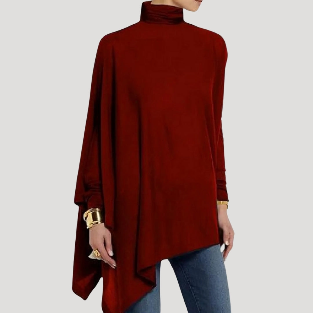 Elegant asymmetrical high-neck tunic