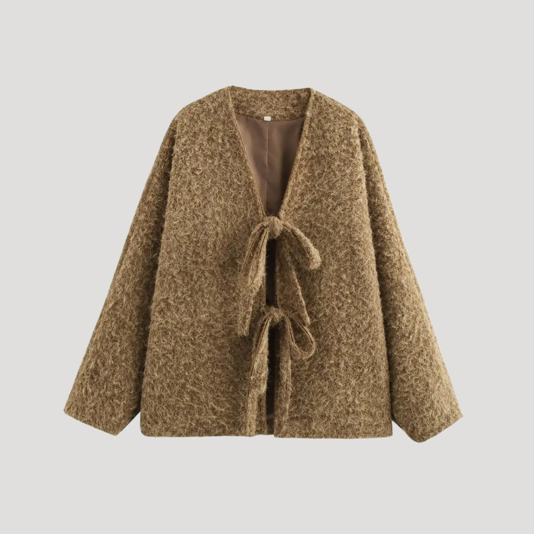 Women textured wool tie cardigan