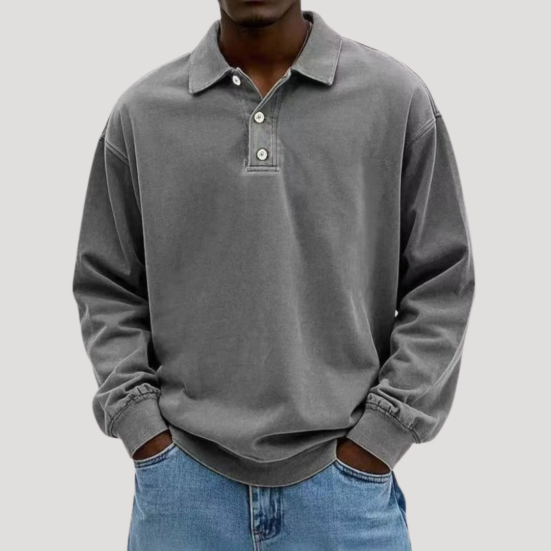 Men’s long sleeve polo top in brushed cotton