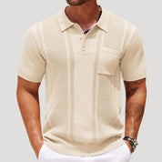 Men’s textured knitted short sleeve polo shirt