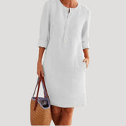 Linen button-up casual shift dress