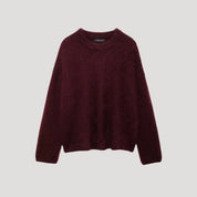 Women soft mohair crew-neck sweater