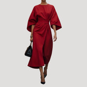 Women’s batwing sleeve belted wrap midi dress