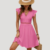 Lace eyelet summer dress with ruffle sleeves