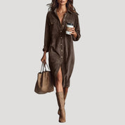 Women’s corduroy long sleeve midi shirt dress