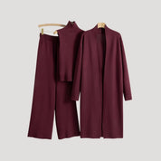 Women’s knitted co ord longline cardigan turtleneck jumper trousers