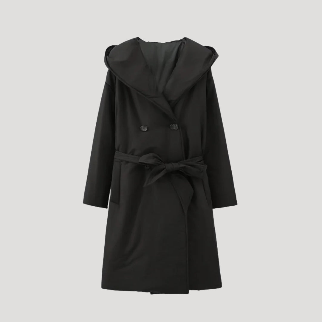 Luxurious hooded belted coat