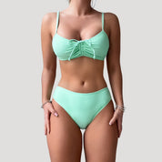 Ruched bikini set with bow detail