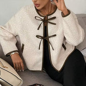 Women’s cropped winter jacket – fleece tie front cardigan
