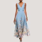 Women’s sleeveless v neck floral chiffon maxi dress