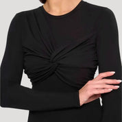 Black long-sleeve twist-front top