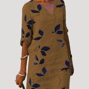 Women’s v neck leaf print tunic dress