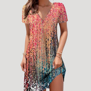 Women’s v neck short sleeve printed midi dress