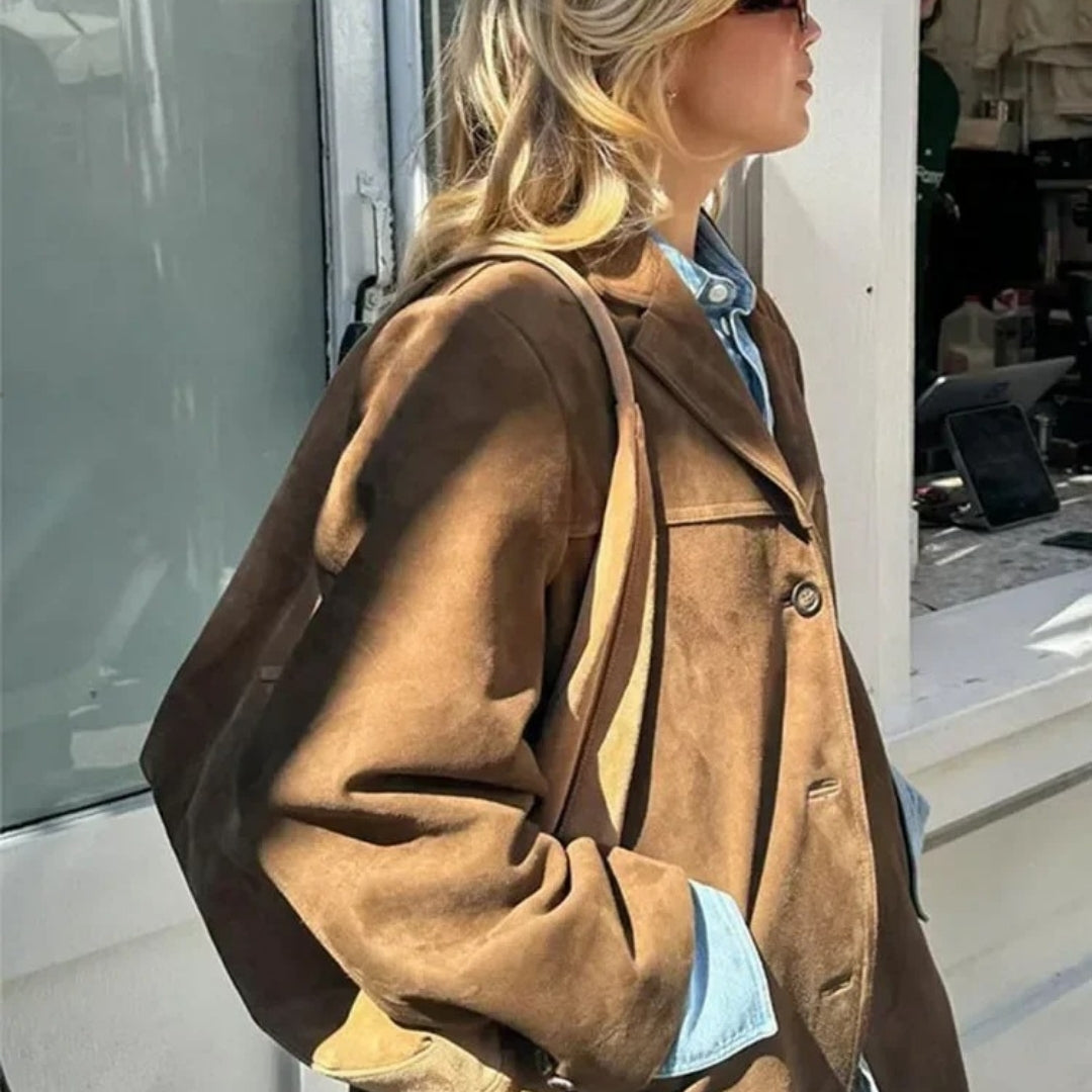 Women’s long suede smart oversized trench coat
