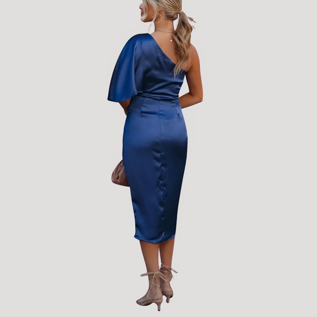 Women's one shoulder midi wedding guest dress