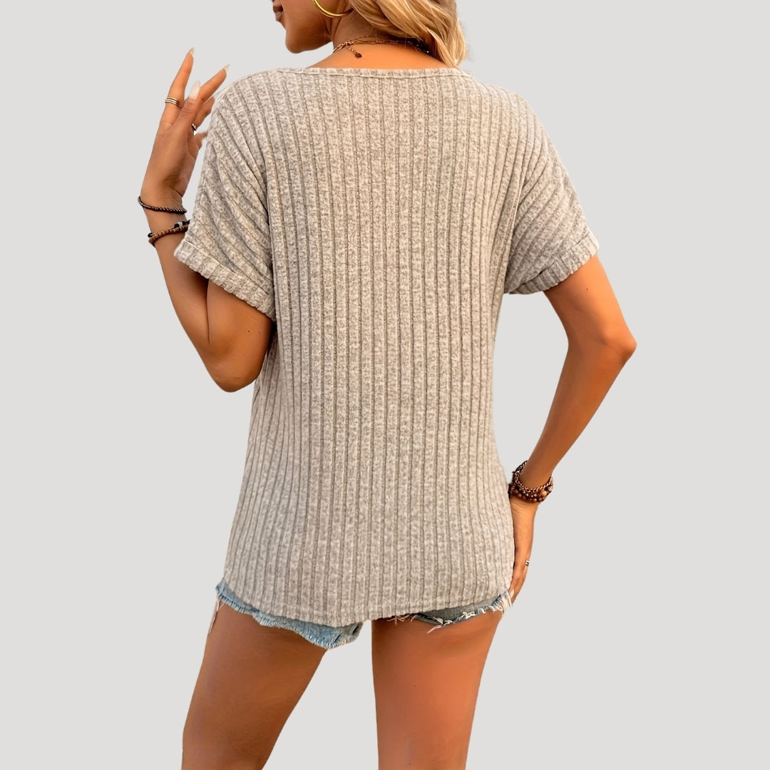 Women’s summer knit top – ribbed V neck short sleeve