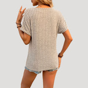 Women’s summer knit top – ribbed V neck short sleeve
