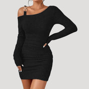 One-shoulder ribbed bodycon dress